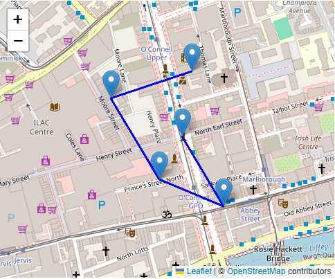 Live vehicle tracking map view showing a route and vehicle locations